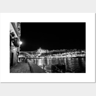 Duoro River at Night - BW Posters and Art